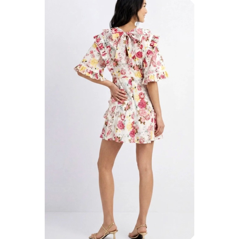 La Maison Talulah TeaTime Mini Dress Large Floral Ruffle Puff Sleeve Cottagecore - Picture 8 of 10